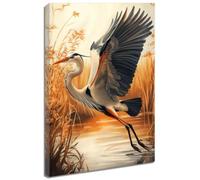 ZQQART Blue Heron Picture Canvas Wall Art Great Crane Pictures Prints Coastal Animal Bird Poster for Living Room Decor (White,24" x 36")