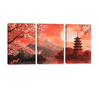 ZQQART Cherry Blossom Canvas Wall Art Set of 3 Japanese Mount Fuji Picture Cherry Blossom Tree Paintings Prints Asian Landscape Decor Framed(Orange,12.00"x16.00"x3Pcs)