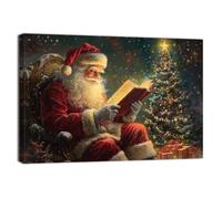 ZQQART Christmas Canvas Wall Art Santa Claus Reading Book Picture Prints Vintage Santa Pictur Winter Festival Poster Artwork Home Decor Framed(Blue,12.00" x 18.00")