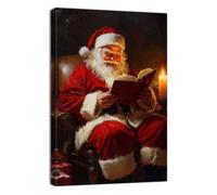 ZQQART Christmas Canvas Wall Art Santa Claus Reading Book Picture Prints Vintage Santa Pictur Winter Festival Poster Artwork Home Decor Framed(White,12.00" x 18.00")