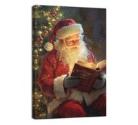 ZQQART Christmas Canvas Wall Art Santa Claus Reading Book Picture Prints Vintage Santa Pictur Winter Festival Poster Artwork Home Decor Framed(Red,20.00" x 30.00")