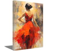 ZQQART Dancing Girl Wall Art Red Dress Lady Dancer Picture Prints Beautiful Dancer Back View Graffiti Painting Contemporary for Girl Room Decor (Lady - D,12.00" x 18.00")