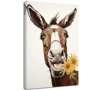ZQQART Donkey Sunflower Canvas Wall Art Funny Donkey Picture Prints Country Animal Posters Rustic Animal Painting Bedroom Kitchen Decor (Donkey Sunflower,40L x 60W cm)