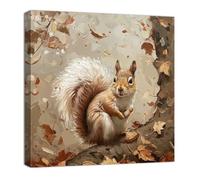 ZQQART Fall Canvas Wall Art Cute Squirrel Poster Orange Maple Leaf Picture Autumn Forest Print Painting Artwork Thanksgiving Wall Decor Framed(White,12.00" x 12.00")