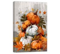 ZQQART Fall Canvas Wall Art Pumpkin Fall Leaves Picture Prints Autumn Harvest Theme Paintings Halloween Thanksgiving Wall Decor Framed(Grey,12.00" x 18.00")