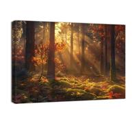 ZQQART Fall Forest Canvas Wall Art Forest Landscape Sunset Painting Prints Autumn Natural Scenery Pictures Living Room Decor Frame(Red,16.00" x 24.00")