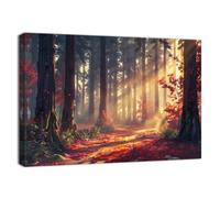 ZQQART Fall Forest Canvas Wall Art Forest Landscape Sunset Painting Prints Autumn Natural Scenery Pictures Living Room Decor Frame(Yellow,20.00" x 30.00")