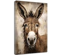 ZQQART Farmhouse Donkey Canvas Wall Art Brown Donkey Picture Prints Funny Animal Painting for Bedroom Living Room Kitchen Decor Framed (Brown Donkey,28L x 42W)