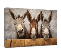 ZQQART Farmhouse Donkey Canvas Wall Art Funny Three Donkey Picture Prints Rustic Animal Painting Farm Kitchen Decor Framed Artwork (Funny Donkey,24L x 36W)