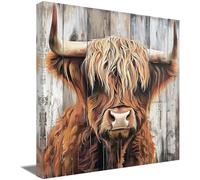 ZQQART Funny Highland Cow Canvas Wall Art Farmhouse Longhorn Artwork Prints Rustic Cattle Picture Vintage Animal Painting for Wall Decoration (Cow-A,16.00" x 16.00")