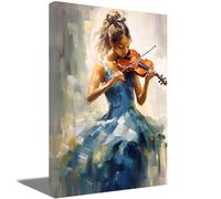 ZQQART Girl Canvas Wall Art Elegant Violin Girl Picture Prints Abstract Lady in Blue Dress Plays Violin Painting for Music Room Piano Decor (Violinist Girl-B,16.00" x 24.00")