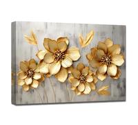 ZQQART Golden Flower Picture Wall Decor Abstract Floral Bloom Canvas Painting Art Modern Flower Artwork Framed Ready to Hang(Flower 4,28.00" x 42.00")