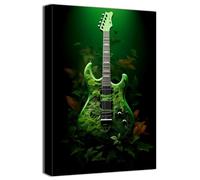 ZQQART Green Guitar Canvas Wall Art Modern Musical Instruments Picture Poster Music Themed Prints Home Office Bedroom Decor Frame(Guitar -3,20.00" x 30.00")
