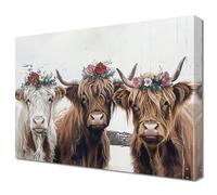 ZQQART Highland Cute Cows Canvas Wall Art - Country Farmhouse Cow Animal Artwork with Garland, Rustic Cow Headband Flower Poster (28.00" x 42.00")