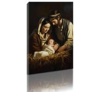 ZQQART Jesus Canvas Wall Art Virgin Mary Joseph Baby Jesus Holy Family Picture Prints Christian Faith Painting Nativity Wall Decor (Black,12" x 18")
