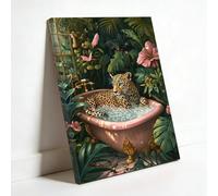 ZQQART Jungle Leopard Bathroom Wall Decor Jaguar in Tub and Sofa Picture Paintings Vintage Funky Animals Posters for Toilet Bedroom Decor (pink,30W x 45L cm)