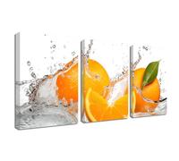 ZQQART Kitchen Canvas Wall Art 3 Pieces Oranges with Splash Wall Art Fresh Fruit Pictures Prints Home Dining Room Restaurant Decorations (12.00" x 16.00" x 3Pcs)