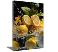 ZQQART Kitchen Fruit Canvas Prints Wall Art Healthy Fresh Fruit Splash Water Picture Food Painting for Kitchen Dining Room Wall Decor Framed (green yellow,12.00" x 18.00")