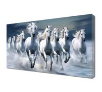 ZQQART Large White Horse Running Canvas Wall Art Horses Running in Water Painting Prints Wild Animal Running Landscape Art for Home Decor (Horse-B,20.00" x 40.00")