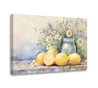 ZQQART Lemon Picture for Wall Kitchen Decor Citrus Fruit Canvas Prints Yellow Lemon and Flower Painting Wall Art Framed for Dining Room Decor(Yellow,12L x 18W)