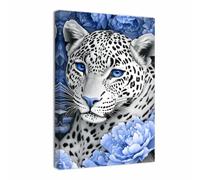 ZQQART Leopard Wall Art Wildlife Canvas Prints Leopard with Flowers Picture Prints Modern Animal Painting for Living Room Decor Framed(Blue,16L x 24W)