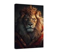 ZQQART Lion Canvas Wall Art Lion Wear Crown Picture African Wildlife Portraits Paintings Bedroom Office Decor Framed(Black,28.00" x 42.00")