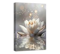 ZQQART Lotus Flower Canvas Wall Art Zen Meditation Picture Water Lilies Blooming in the Water Painting Prints Spa Yoga Room Decor Framed(White,16.00" x 24.00")