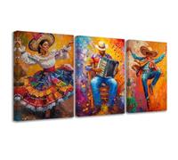 ZQQART Mexican Pictures Wall Art Colorful Woman Dancing Canvas Prints Folkloric Dancers Painting Mexican Folk Poster Bedroom Wall Decor Framed(12"x16"x3)