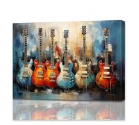 ZQQART Musical Instruments Canvas Wall Art Colorful Guitar Picture Wall Decor Music Theme Painting for Music Classroom Decor Framed(Guitar -2,12.00" x 18.00")