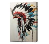ZQQART Native American Canvas Wall Art Colorful Feathered Chiefs Headdress Painting Prints Indian Picture Wall Decor for Living Room Frame(B,12.00" x 18.00")