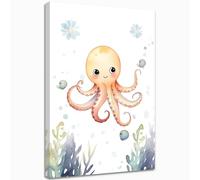 ZQQART Octopus Picture Canvas Wall Art Funny Octopus Painting Prints Watercolor Ocean Life Poster Boys Girls Kids Room Bathroom Nursery Decor (Octopus,16.00" x 24.00")