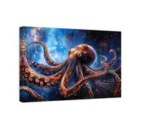 ZQQART Octopus Wall Art for Bathroom Abstract Marine Life Painting Sea Creature Canvas Prints Nautical Theme Poster Teen Boy Room Decor Framed(Blue,18L x 12W)
