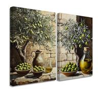 ZQQART Olive Kitchen Wall Art Framed Olives Branches Pictures Green Fruit Paintings Vintage Still Life Prints Farmhouse Dining Room Decor Ready to Hang(12.00"x16.00"x2P)