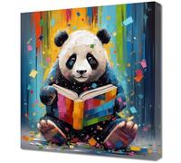 ZQQART Panda Canvas Wall Art Funny Panda Reading Book Picture Prints for NurseryKids Room Decor (Panda,16.00" x 16.00")