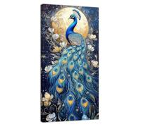 ZQQART Peacock Wall Art Beautiful Peacock Feather Canvas Prints Peacock Birds on the Branches Painting Animal Prints Art Bedroom Decor Framed(Blue,20.00"x40.00")