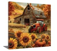 ZQQART Pumpkin Barn Truck Canvas Wall Art Rustic Farm Pumpkin Patch Autumn Harvest Poster Pumpkin Painting Prints Thanksgiving Day Decor (Yellow,16.00" x 16.00")