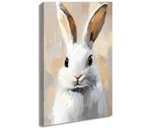 ZQQART Rabbit Canvas Wall Art Vintage Bunny Pictures Prints Easter Eggs Basket Painting Spring Christian Jesus Poster Home Decor (White,12L x 18W)