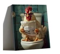 ZQQART Rooster Canvas Wall Art for Bathroom Decor Funny Chicken on Toilet Reading Newspaper Pictures Farmhouse Animal Paintings Prints for Restroom (40x50cm)