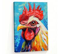 ZQQART Rooster Canvas Wall Art Funny Chicken Portrait Picture Prints Rustic Animal Painting Artwork Farmhouse Kitchen Decor Framed(Red,16.00" x 24.00")