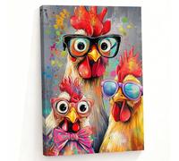 ZQQART Rooster Canvas Wall Art Funny Chicken Portrait Picture Prints Rustic Animal Painting Artwork Farmhouse Kitchen Decor Framed(Yellow,12.00" x 18.00")