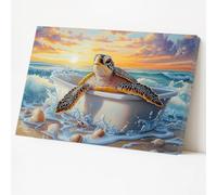 ZQQART Sea Turtle Canvas Wall Art Coastal Bathroom Pictures Funny Turtle in Bathtub Wall Decor Ocean Beach Animal Paintings for Home Frame (orange,30x45cm)