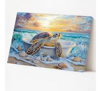 ZQQART Sea Turtle Canvas Wall Art Coastal Bathroom Pictures Funny Turtle in Bathtub Wall Decor Ocean Beach Animal Paintings for Home Frame (blue,50x75cm)