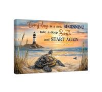 ZQQART Sea Turtle Wall Art Coastal Turtles Canvas Ocean Animal Picture Beach Calm Quotes Painting Bathroom Living Room Wall Decor Framed(Grey,18L x 12W)