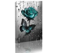 ZQQART Turquoise Rose Butterfly Canvas Wall Art for Couples Bedroom Wall Decor Black White Rose Floral Close up Picture Prints Bathroom Decor (Black,12" x 18")