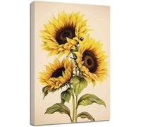 ZQQART Vintage Sunflower Picture Canvas Wall Art Yellow Sunflower Nature Floral Painting Blossom Flowers Landscape Poster for Home Wall Decor (Yellow Black,12L x 18W)