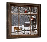 ZQQART Winter Canvas Wall Art Deer in the Snow Picture Prints Cardinal Painting Rustic Winter Scenic Poster Prints Bedroom Decor Framed(Black,16.00" x 16.00")