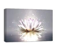 ZQQART Zen Canvas Prints Wall Art Lotus Flower Bloom in Water Picture White Water Lily Painting for Yoga Spa Bathroom Decor Frame(Lotus 4,12.00" x 18.00")