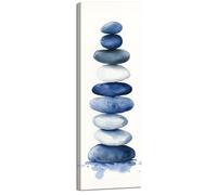 ZQQART Zen Stone Canvas Wall Art Blue and White Zen Stone Paintings Bathroom Pictures Relaxing Spa Meditation Room Spiritual Artwork for Living Room Framed (20x60cm)