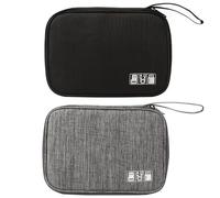ZQSFPK 2 Pcs Cable Organiser Bags, Cable Bag, Electronics Travel Organizer, Tech Pouch, Travel Cable Organiser, Universal Carry Travel Gadget Bag for USB Cable Drive Charger(Black, Grey)