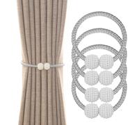 ZQSFPK 4 Pack Magnetic Curtain Tie Backs, Modern Pearl Magnetic Tie Backs for Curtains, Drapes Clips Rope Holdbacks for Home, Hotel, Office Window Decorative(Grey)